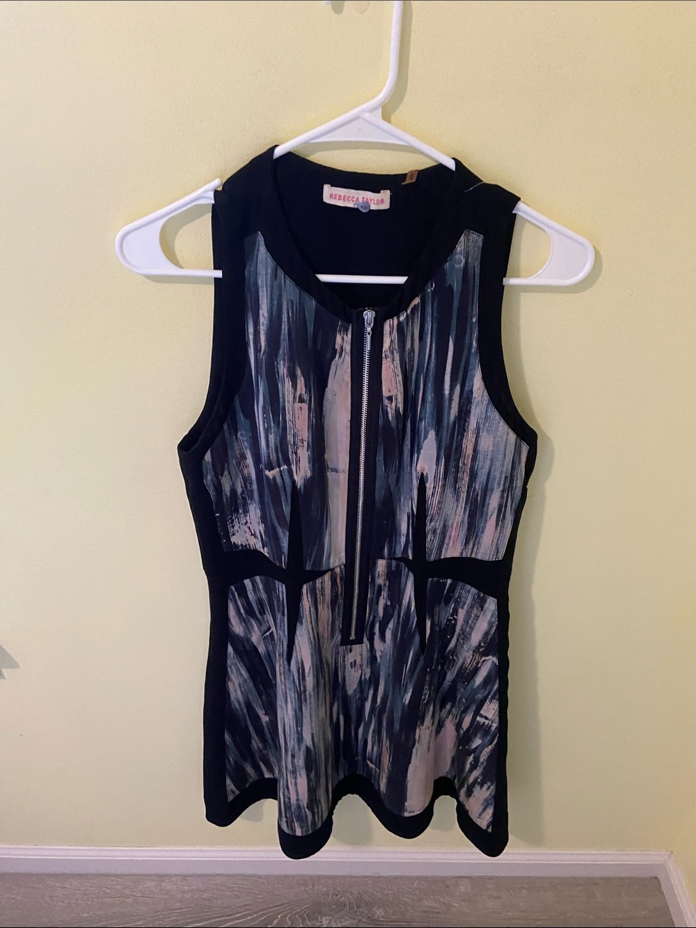 Rebecca Taylor Black Multicolor Brushstroke Zip Tank